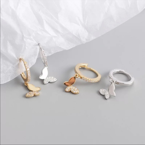 NEW 925 STERLING SILVER BUTTERFLY HOOP EARRINGS, NICE EARRINGS, CUTE EARRINGS - Picture 4 of 4